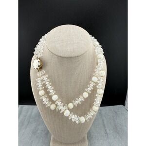 Vintage Western Germany  Necklace White Glass Layered Beads 18"